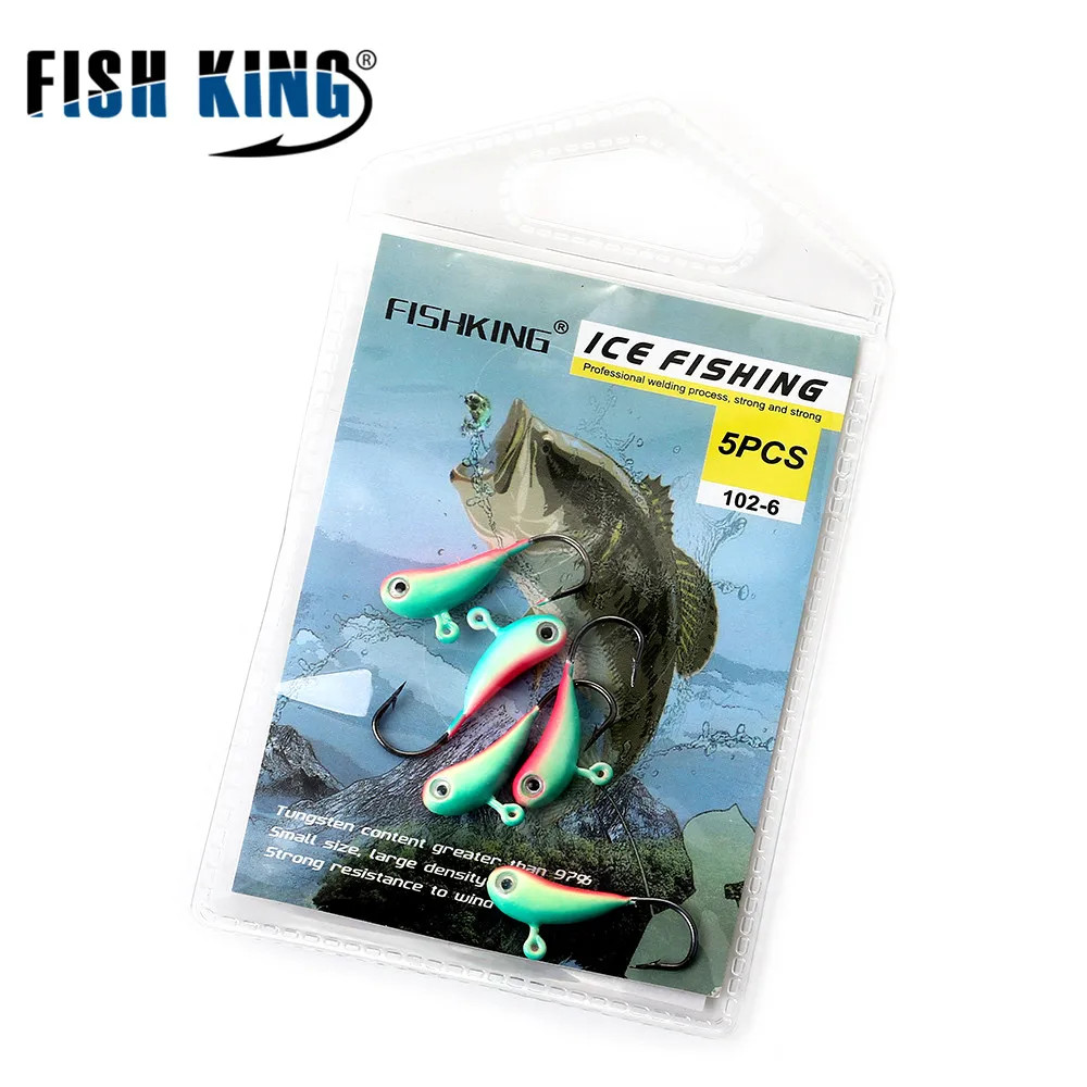 FISH KING 5 шт./pcak, приманки для подледной рыбалки, крючок с головой джига, 8 цветов, четыре комплекта, 1,2 г, 1,6 г, 1,7 г, мини-свинцовые зимние рыболовные снасти