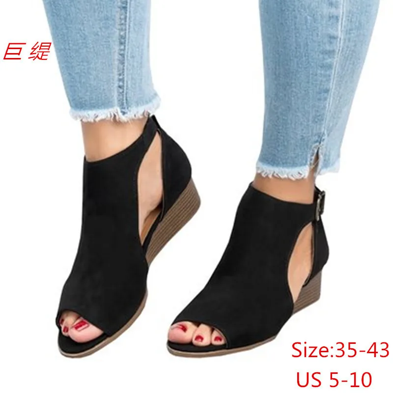 

Summer Women's Sandals Flat Wedge PVC Buckle metal Ankle strap Woman shoes