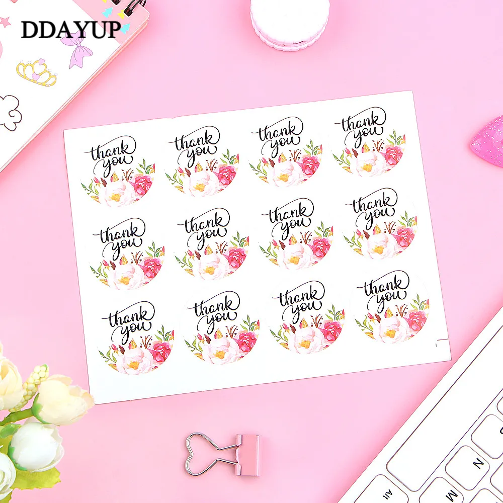 

120Pcs Flower Round Thank You Handmade Cake Packaging Sealing Label Kraft Sticker Baking DIY Gift Stickers