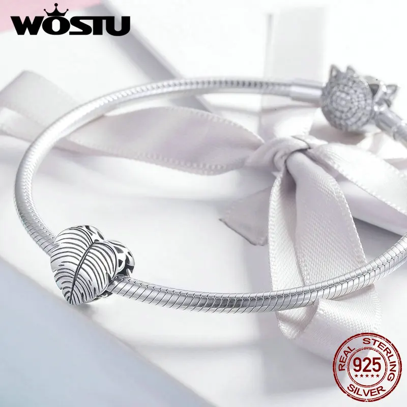 WOSTU 925 пробы, серебряные бусины в форме сердца, браслет, ожерелье, Подвеска для женщин, обручальное свадебное ювелирное изделие, FIC1092
