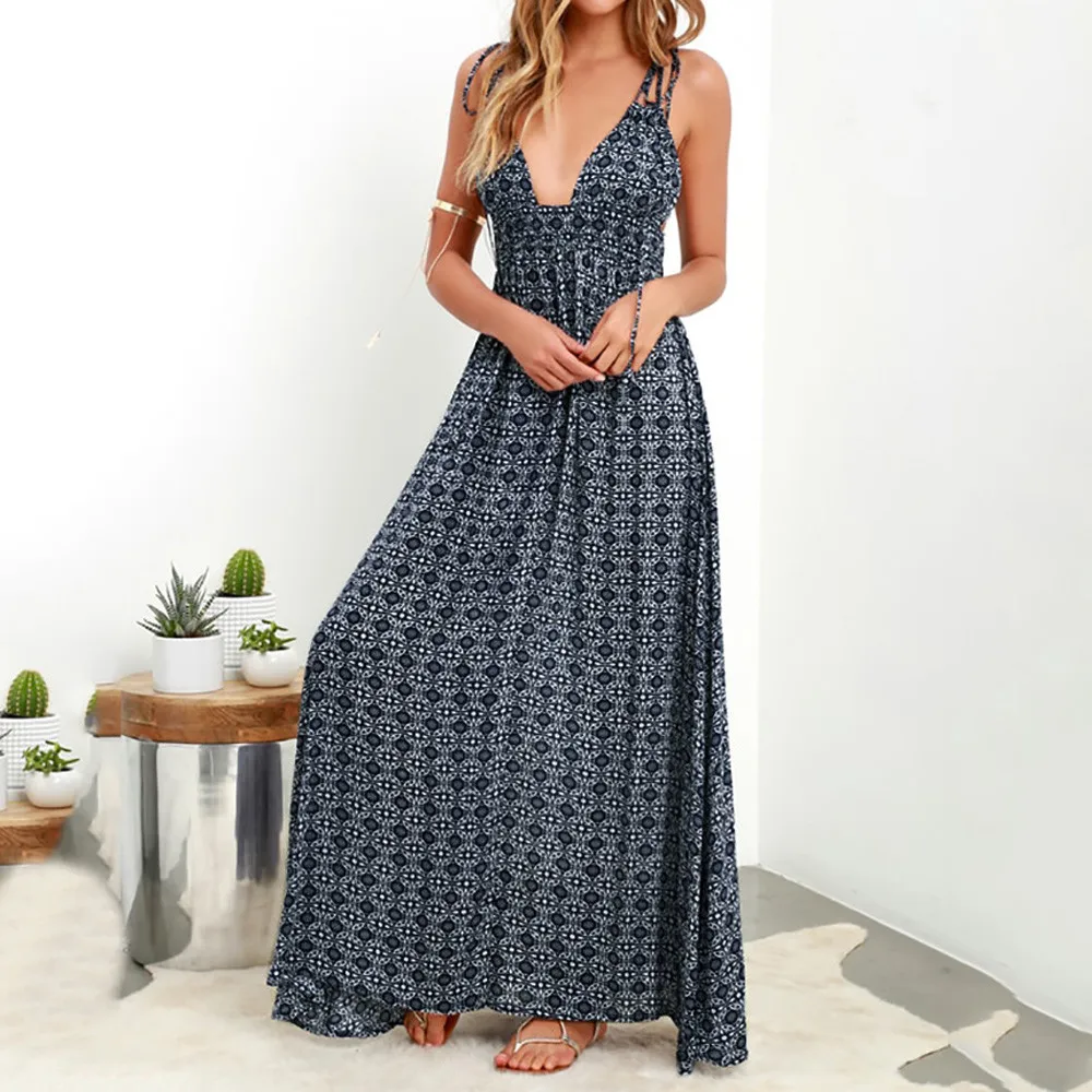 Женское летнее сексуальное платье с глубоким v образным вырезом Boho повседневное