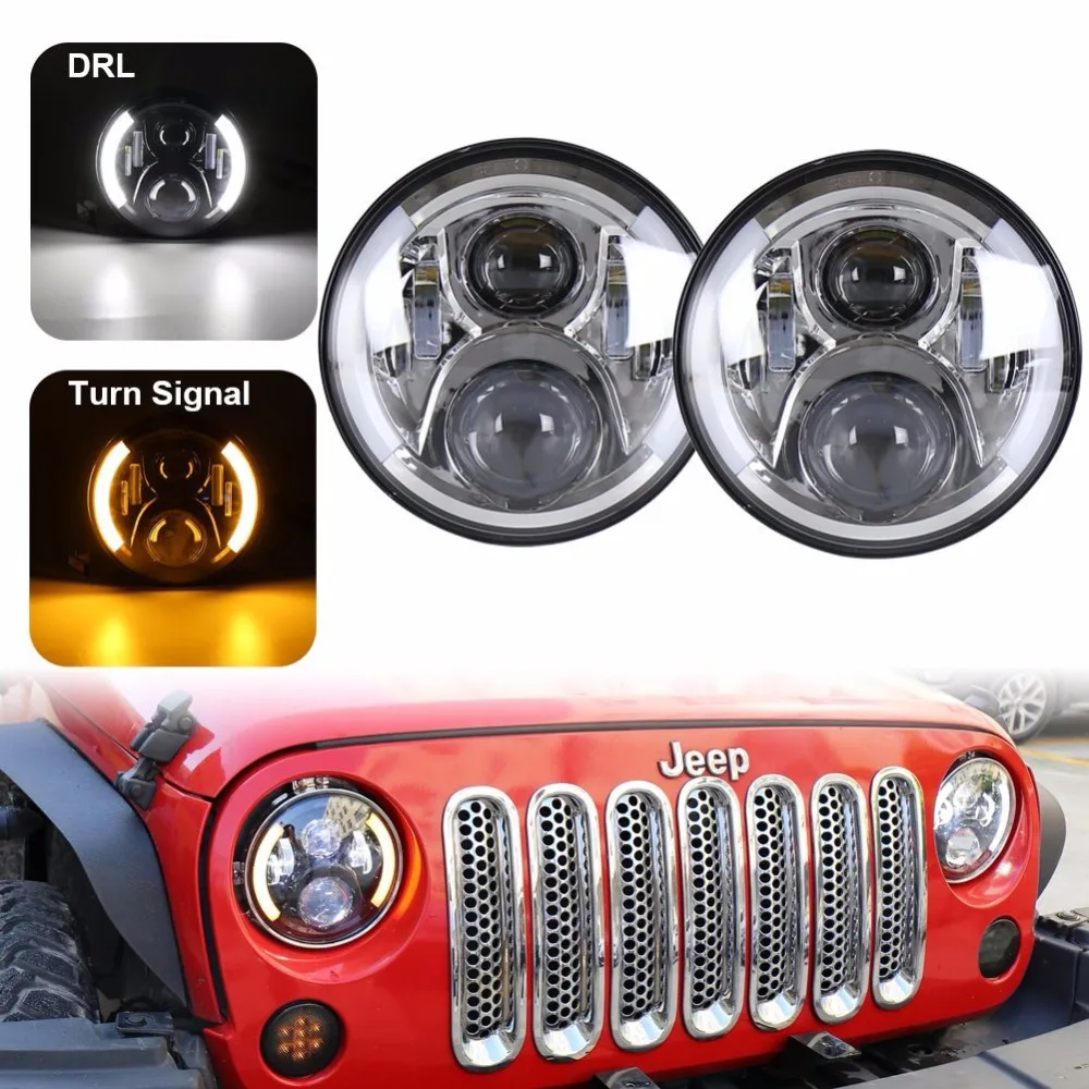 7 &quotкруглый 60 Вт CREES светодиодный фонарь H4 Hi / Lo луч для Jeep Wrangler JK налобный с Halo Angel