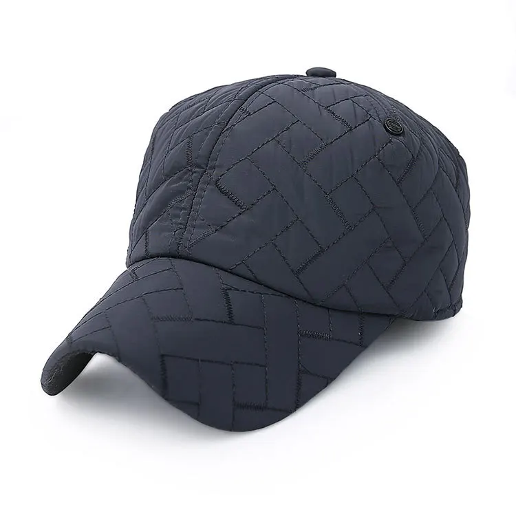 Navy blue Wuaumx, однотонная зимняя бейсболка для мужчин с ушками, теплая Бейсболка из хлопка, головные уборы для отца, защита ушей - Цвет: Navy blue