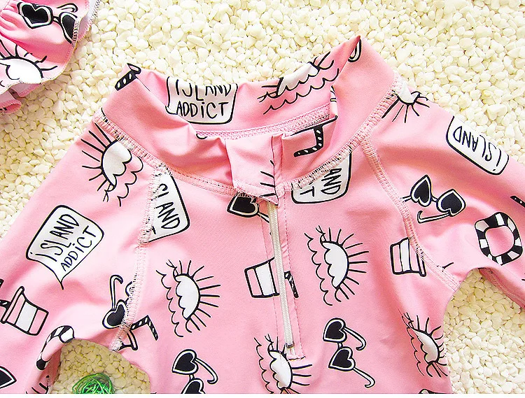 Dollplus/Одежда для купания для девочек; летний купальный костюм с длинными рукавами и принтом для девочек; комплект из 2 предметов; пляжная одежда с рисунком для маленьких девочек; одежда для купания для маленьких девочек