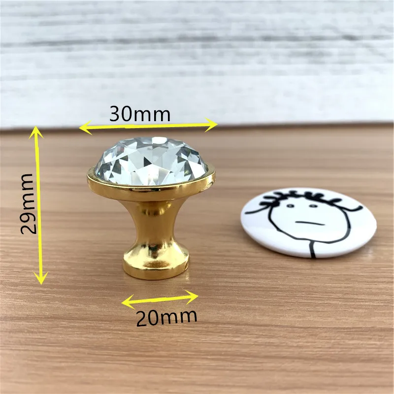 30mm gold base LCH 25 мм 30 мм, высокое качество, кристальная огранка, Алмазная форма, ручка для шкафа, золото, серебро, современный стиль, ручка, прозрачные Кристальные ручки - Цвет: 30mm gold base