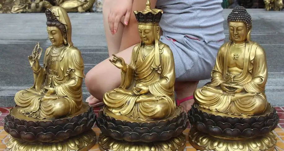 Набор китайских Бронзовых Статуй Будды лотос Сакьямуни кьюнь Инь кситигарбха 20
