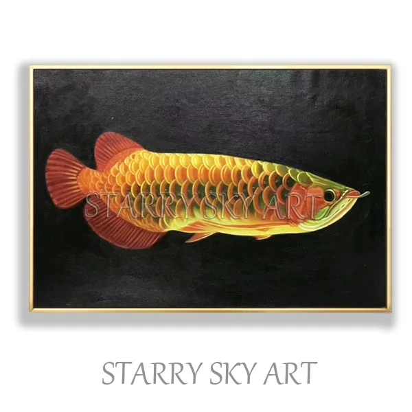Arowana Painting A Профессиональный художник ручной работы Роскошная рыба Arowana картина маслом на холсте импрессионистская рыба Золотая рыба живопись для декора стен - Цвет: Arowana Painting A