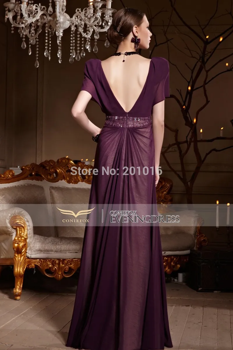 Fast Shipping ! Kingfox 30619 Floor Length Short Sleeves Backless Purple Bridesmaids Dresses | Свадьбы и торжества