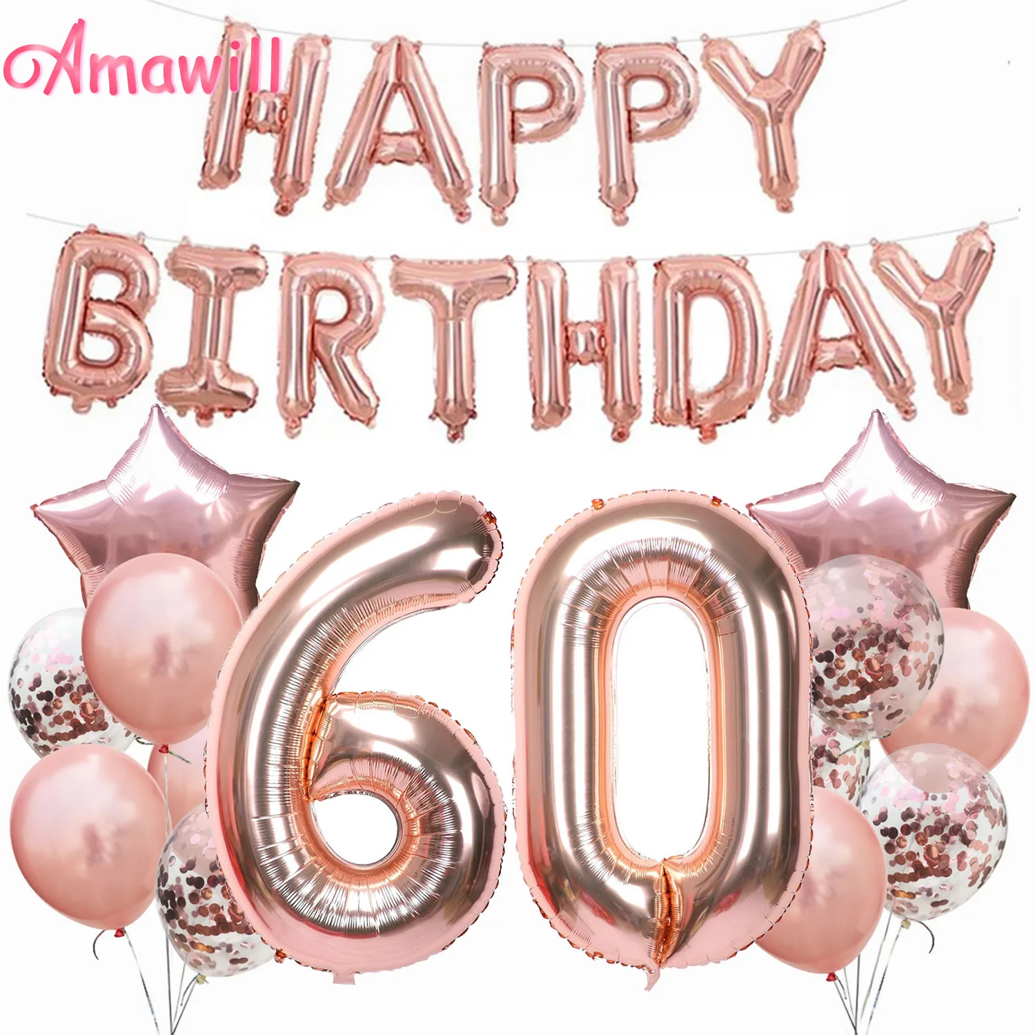 Amawill 60th С Днем Рождения Розовое золото конфетти 32 дюймов номер фольги шар для взрослых День Рождения Декор юбилей поставки 75D