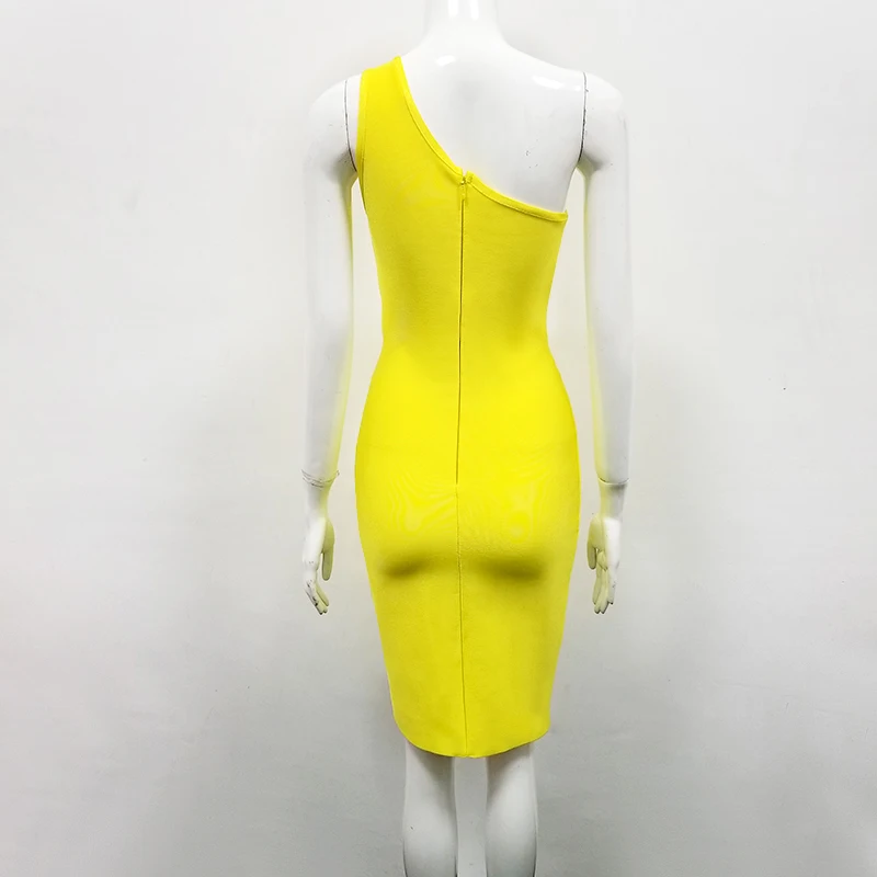 

2019 New Women yellow elegance fashion One-Shoulder Bandage Dress Bodycon Cut Out Sexy Celebrity evening Party Dress