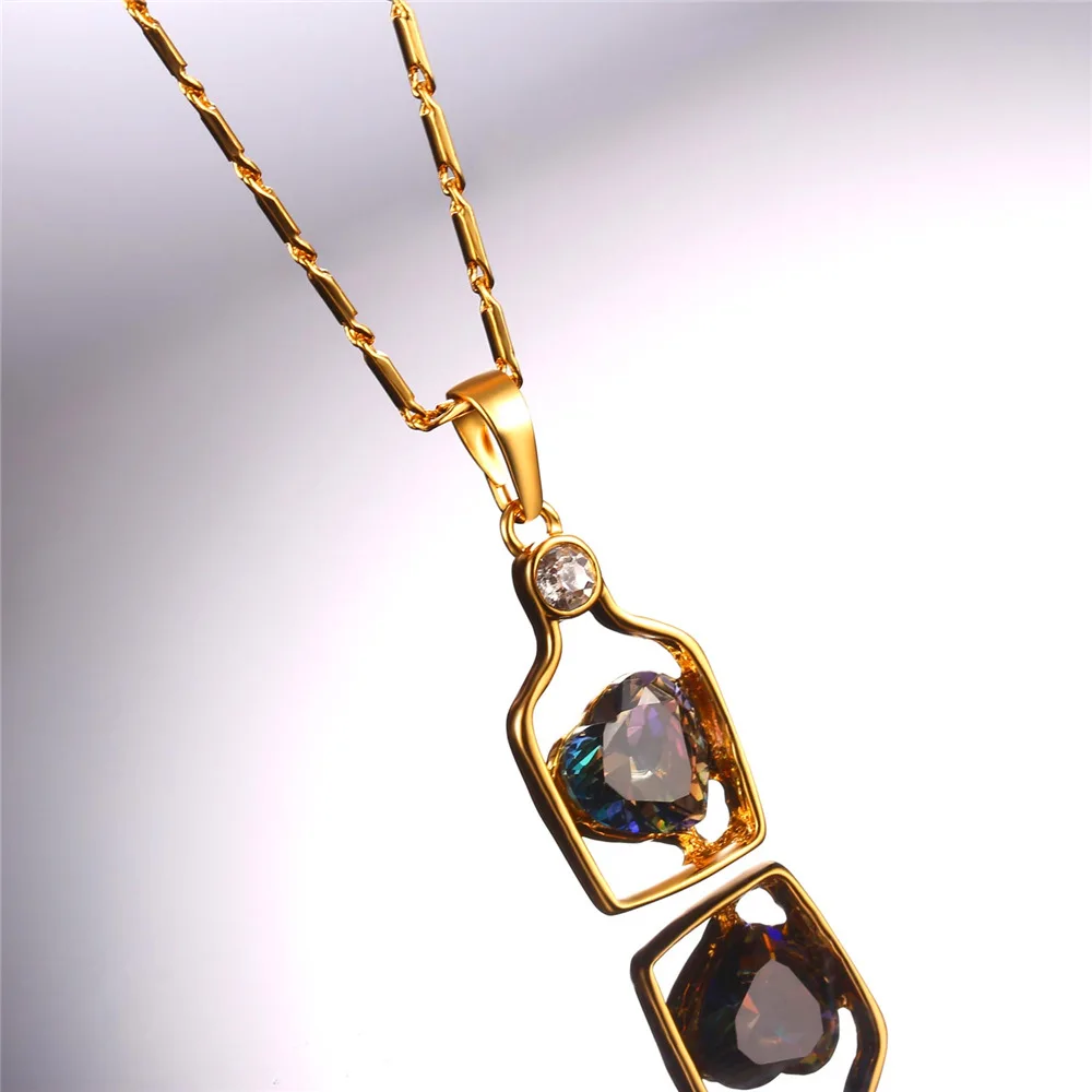 Золотой/Серебряный Цвет кубический цирконий Дрифтинг Бутылка цепь и кулон