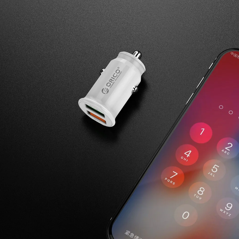 Автомобильное быстрое зарядное устройство ORICO Fast QC3.0 Mini двойной USB 20 Вт для iPhone Xs Max