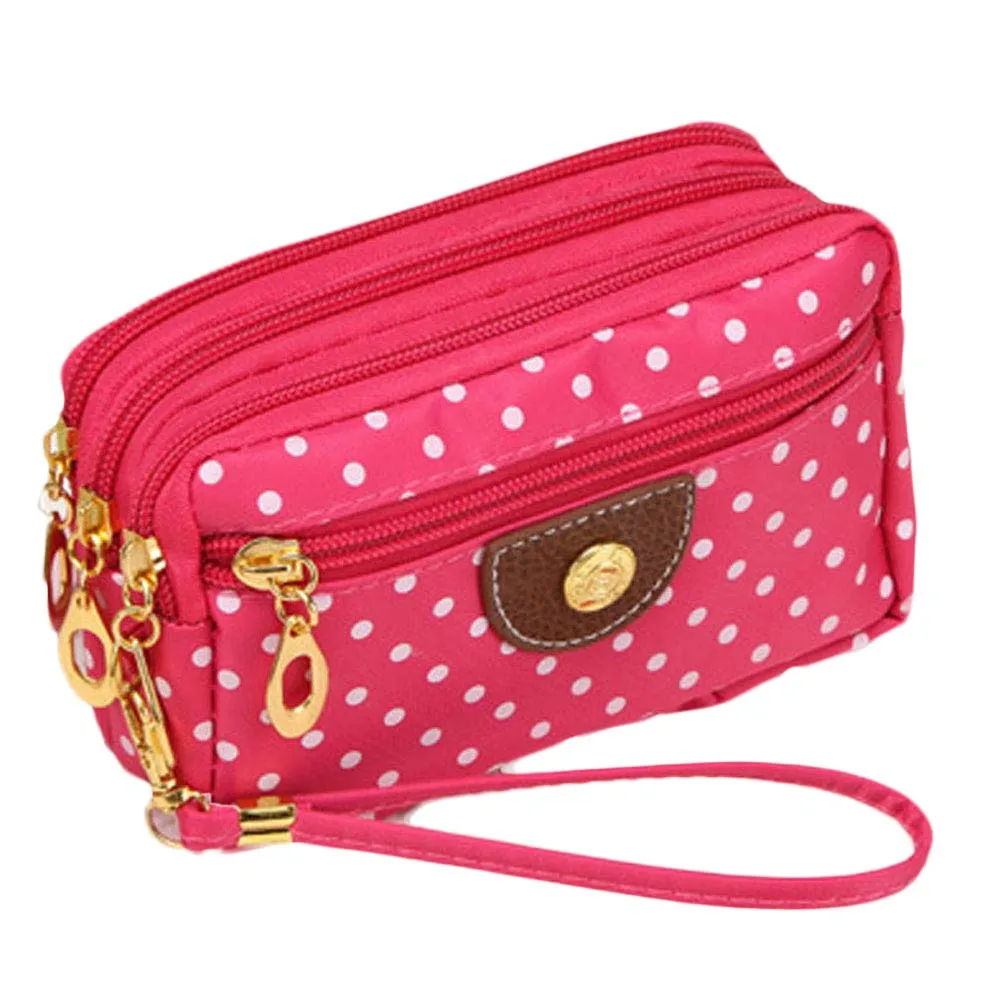 Hot Pink Модная женская парусиновая сумка в горошек с принтом женская сумочка клатч женский несколько слоев волнистый кошелек на молнии для монет кошелек для девочек bolsos# Zer - Цвет: Hot Pink