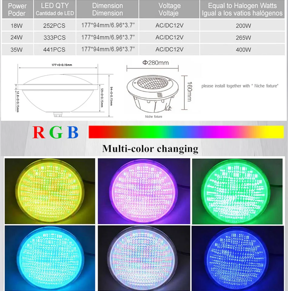 HOTOOK подводный светильник s RGB Par56 Светодиодный светильник для бассейна IP68 лампа 24 Вт Удаленная линейная ниша для пруда фонтана аквариума