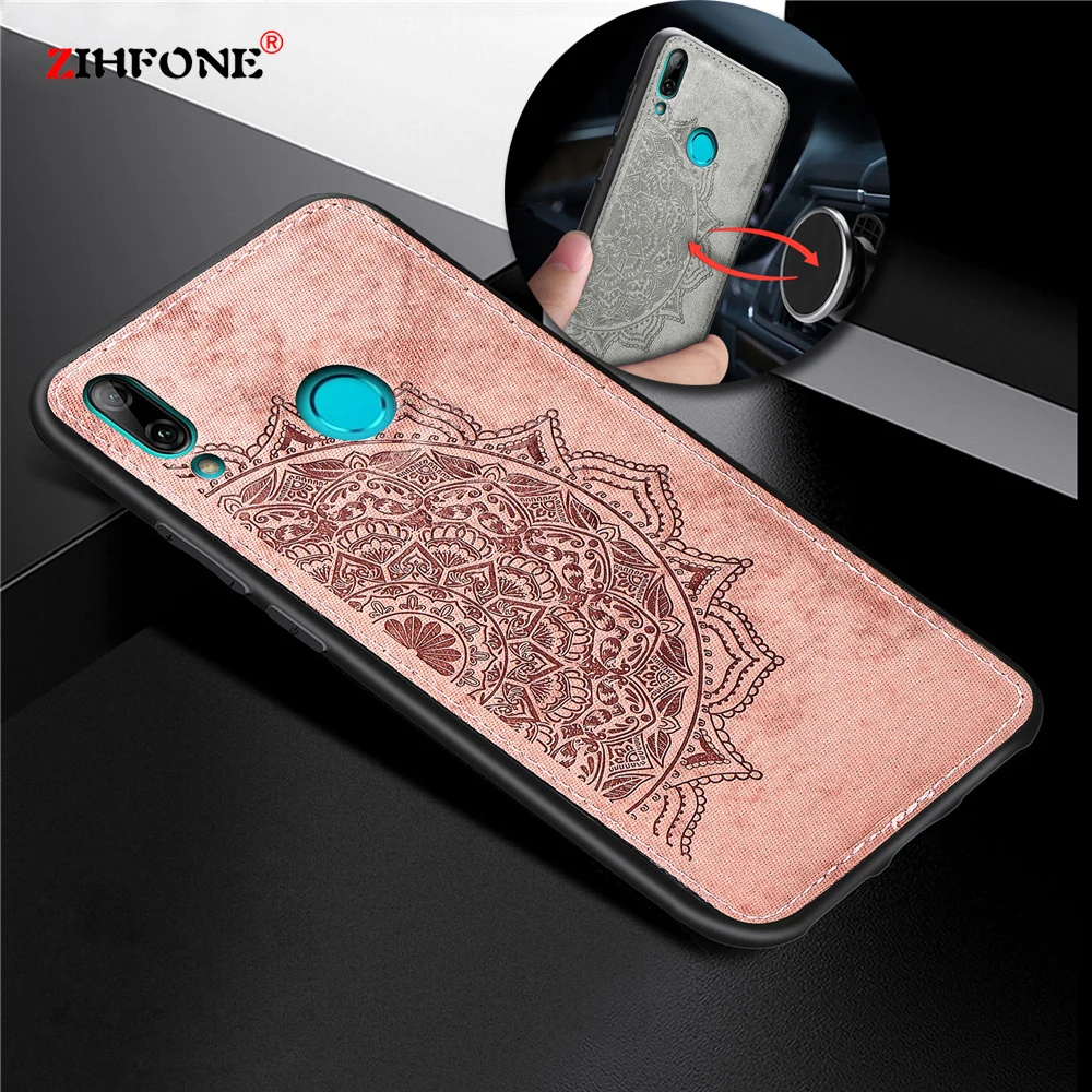 Элегантный чехол с текстурой ткани для Huawei Y7 2019, крышка Coque, на магнитный автомобильный держатель, защита.