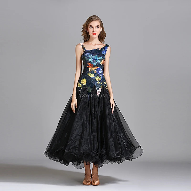 Новейшая Женская Венская рубашка для вальса бальных танцев синие черные желтые