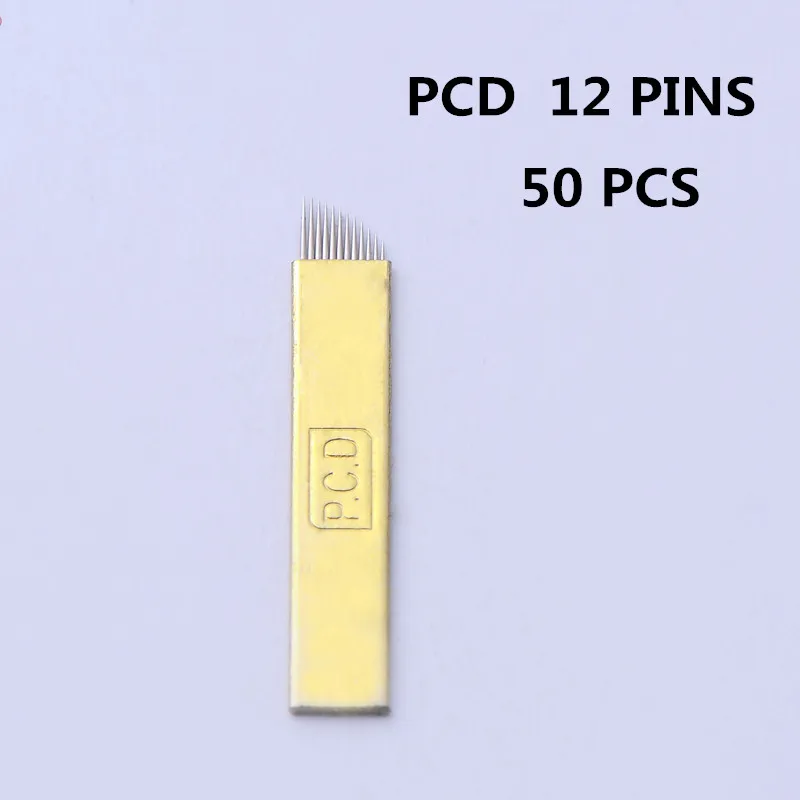

50 шт. иглы для микроблейдинга PCD 12 штырьков лезвия для перманентного макияжа ручные изогнутые лезвия для татуажа бровей 12 игл для тату-ручки
