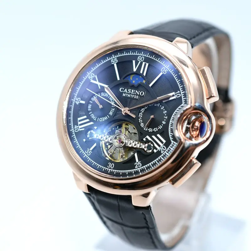 CASENO Tourbillon Мужские часы Топ бренд класса люкс ремень часы для мужчин автоматические механические наручные часы Скелет спортивные мужские часы relogio
