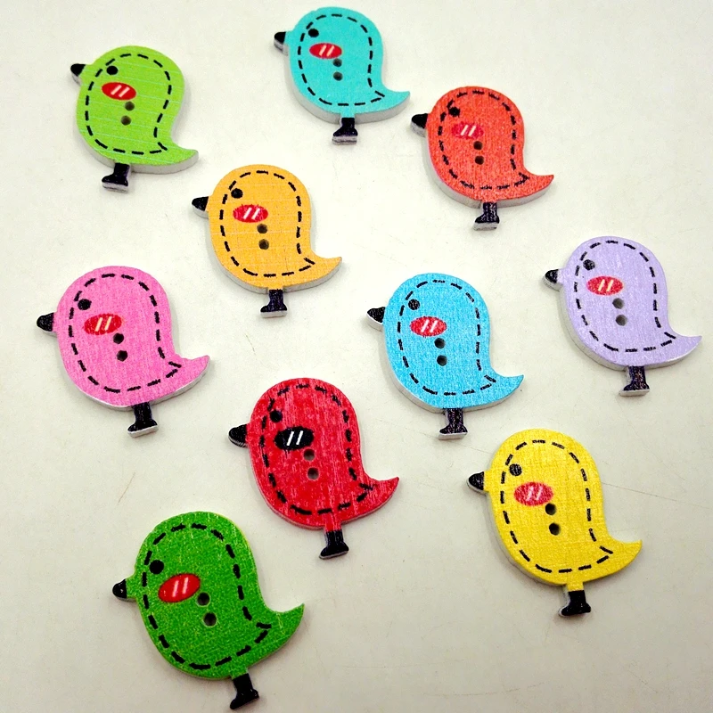 Деревянные пуговицы красочные птицы 2 отверстия для подарочной коробки ручной