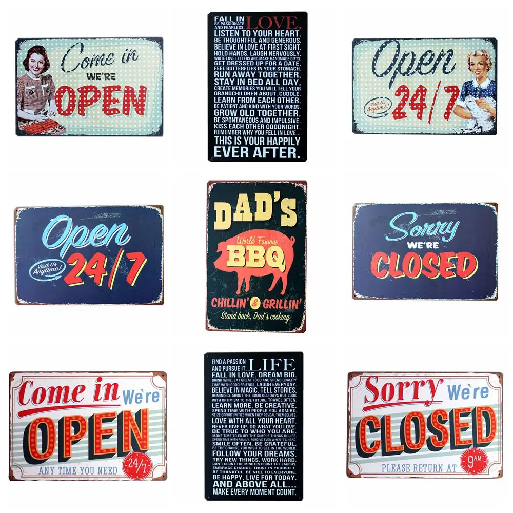 

[ Kelly66 ] OPEN And CLOSED Sign Painting Metal Plaque Bar Cafe House Wall Signs Painting Craft 20*30 CM Size ZT-19