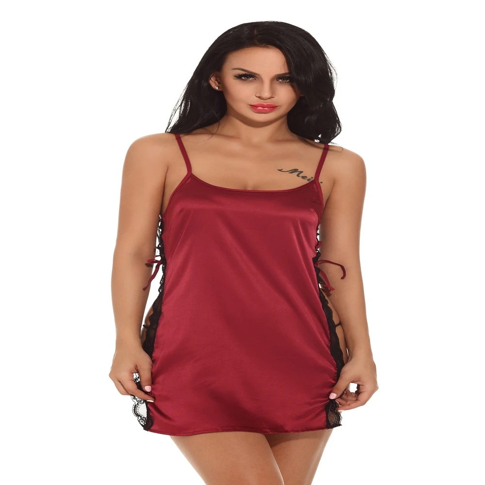 Ночная сорочка Женская атласная с разрезом сбоку пикантное нижнее белье розовая