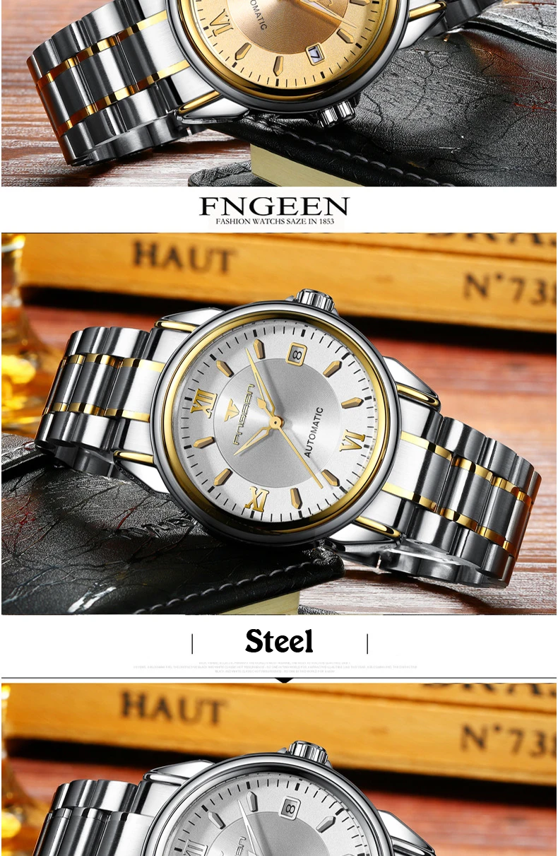 FNGEEN, новая мода, топ, люксовый бренд, часы для мужчин, деловые часы, нержавеющая сталь, часы для мужчин, Автоматическая Дата, Relogio Masculino