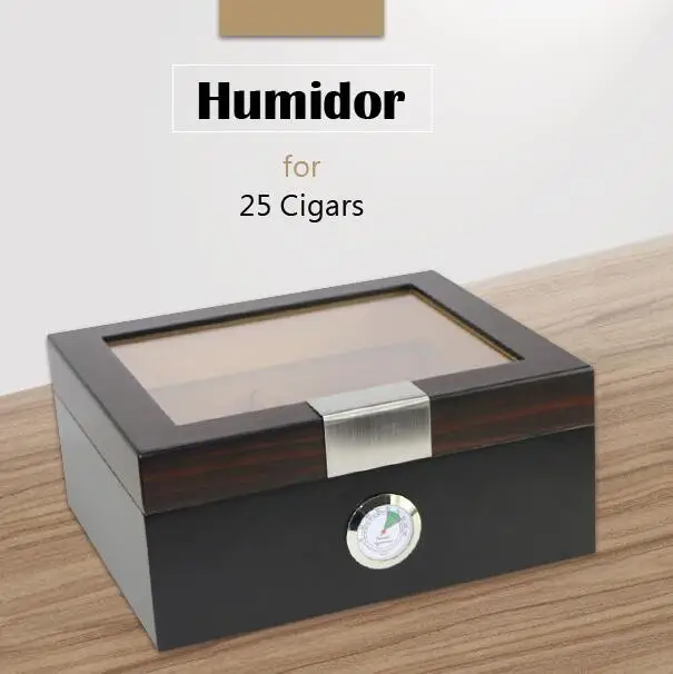 Классическая деревянная коробка для хранения сигар с стеклянной столешницей на