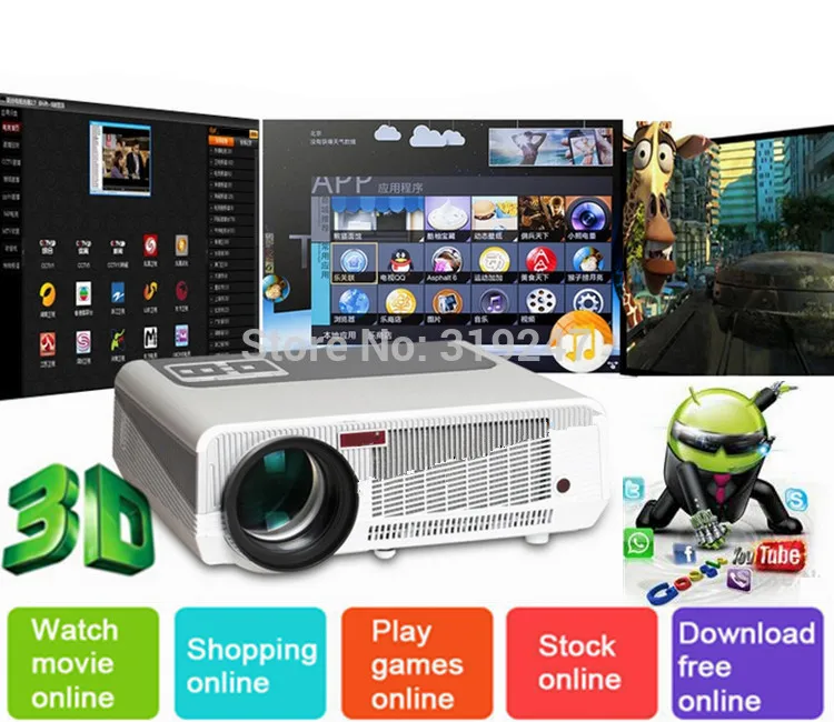 5500 люмен Смарт Android 4,4 ЖК-Телевизор led проектор Поддержка full hd 1080P 3d домашний кинотеатр цифровой видео проектор