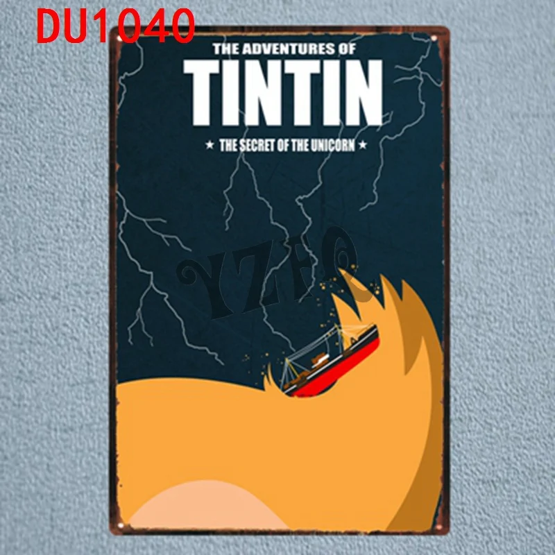 Tintin мультфильм оловянные знаки металлическая пластина настенный паб детская комната Домашний декор вечерние Винтаж Железный плакат Куадрос DU-1041 - Цвет: DU1040