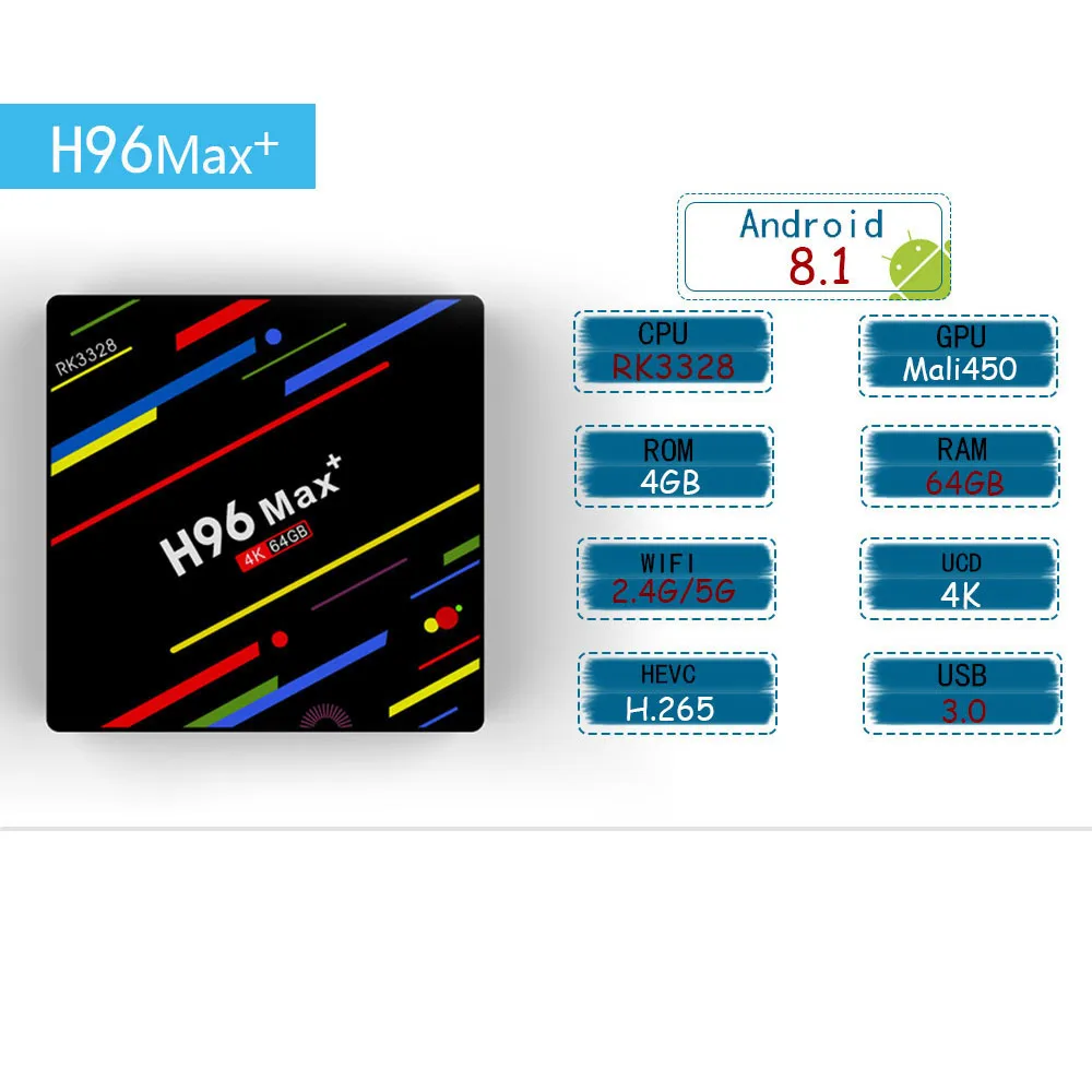 2018 H96 MAX Plus Smart TV Box Android 8 1 4 Гб Ram 32 64 ГБ Rom Rockchip RK3328 1080p 4K H.265 USB 3 0