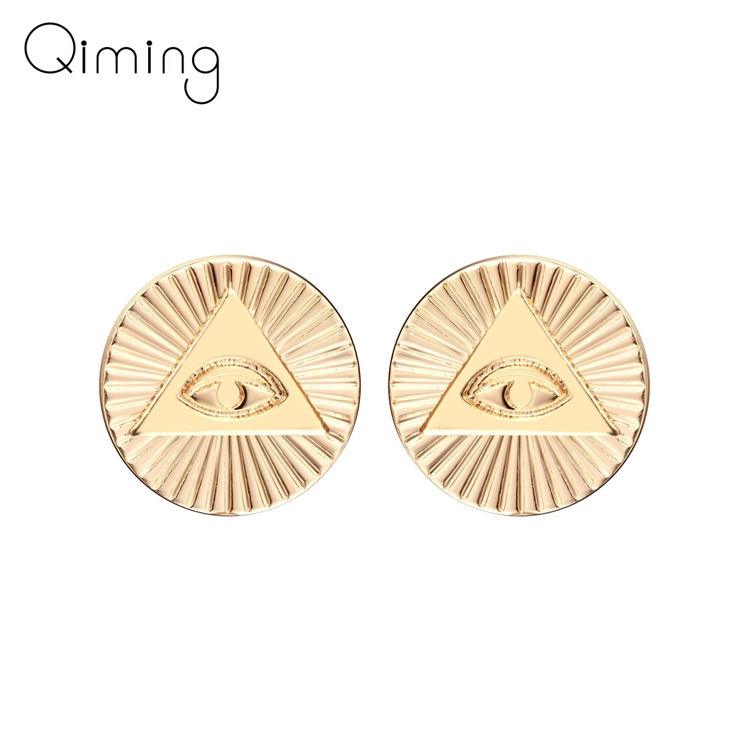 Винтажные женские серьги гвоздики со злым золотым глазом Бога