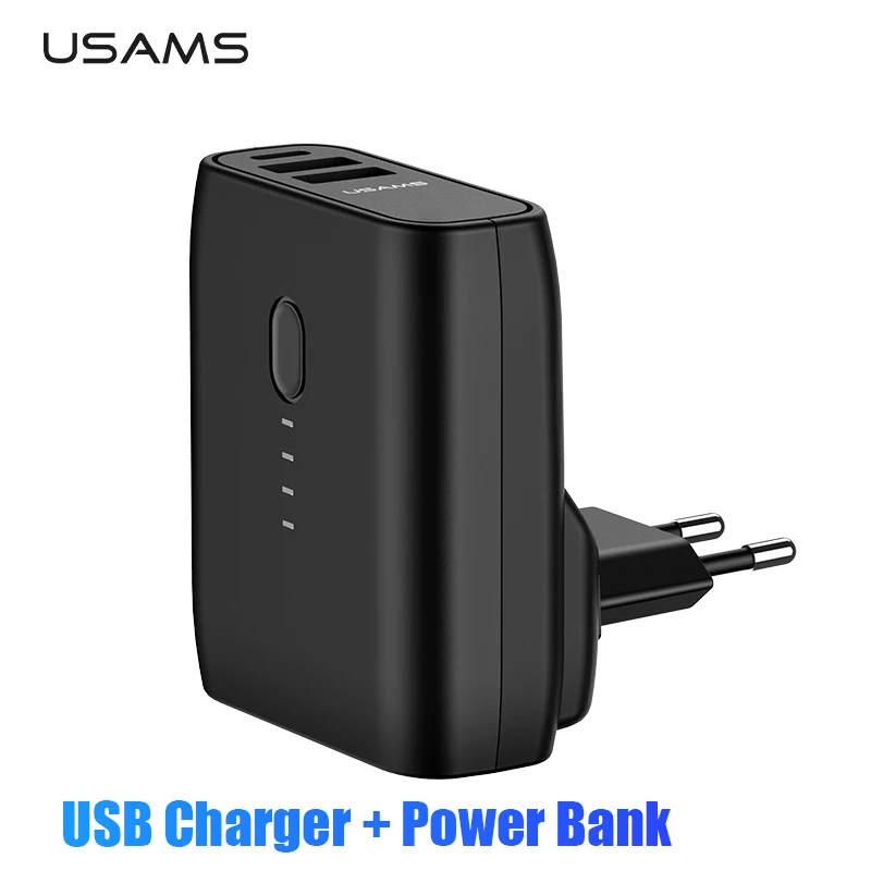 USAMS EU/US складная вилка 2 в 1 USB зарядное устройство Внешний аккумулятор 5000 мАч