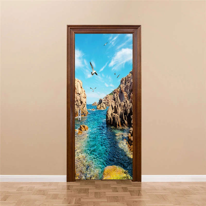 3D фотообои с природным пейзажем современные ПВХ Самоклеящиеся наклейки на дверь