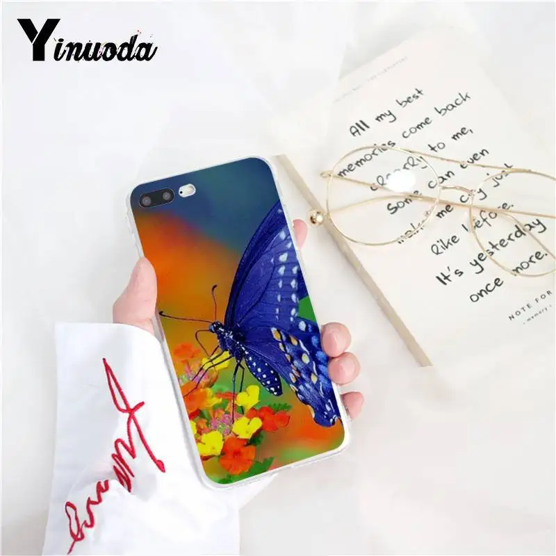 

Yinuoda red butterfly on white roses flower Cute Phone Case for iPhone 5 5Sx 6 7 7plus 8 8Plus X XS MAX XR 11 11pro 11promax