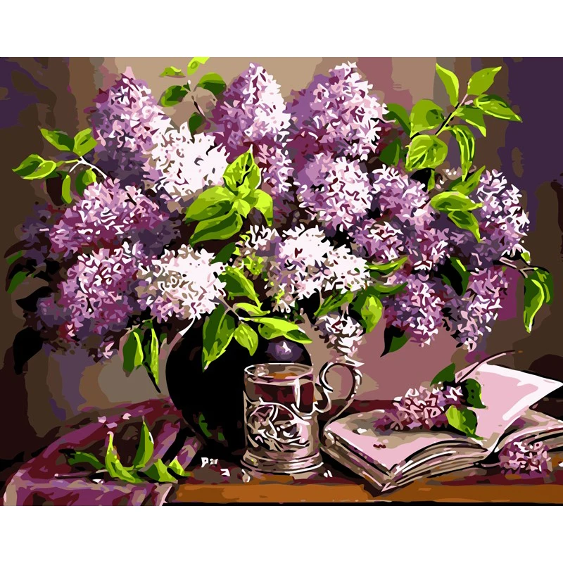 Картина по номерам DIY дропшиппинг 40x50 50x65 см чашка с фиолетовыми цветами цветок холст свадебное украшение художественная картина подарок
