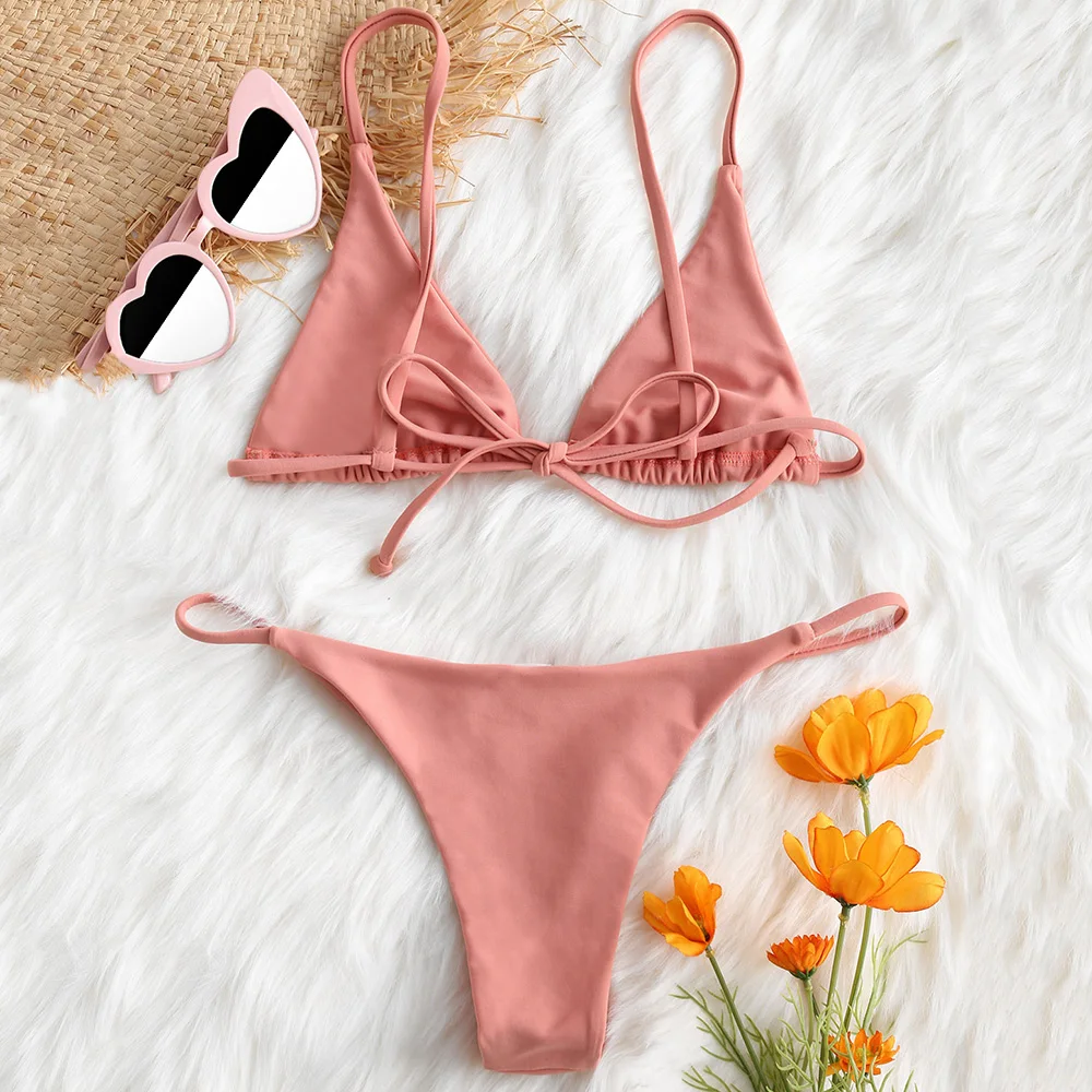 ZAFUL Cami Bralette Thong String Bikini Set Low Waisted Spaghetti Straps Swimming Suit For Women Push Up Bathing Biquini |