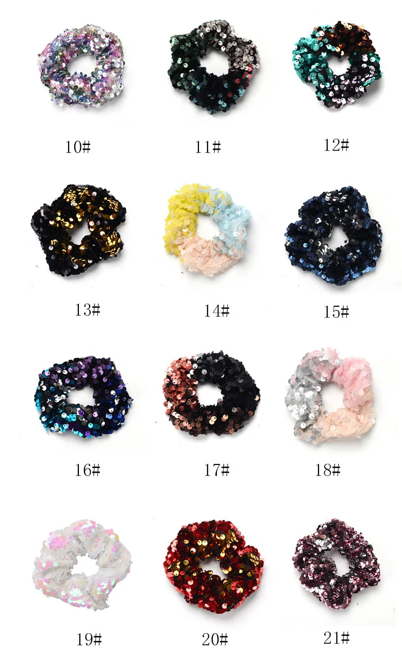 21 Color Fashion Sequins Elastic Hair Band Ropes with Girls No Crease Ties Ponytail Hairband Accessories | Детская одежда и обувь