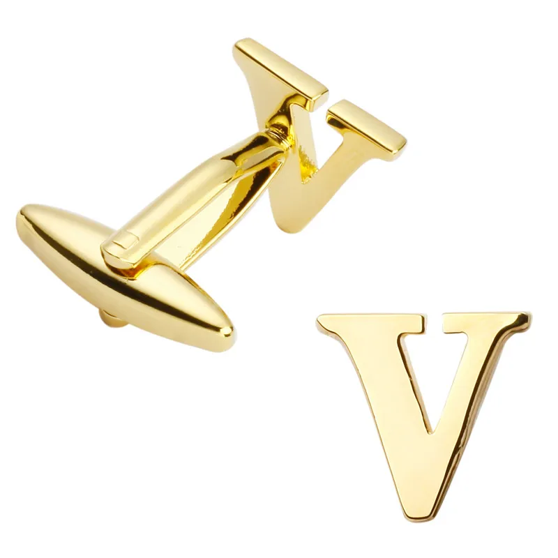 

Free delivery, high quality Brass Cuff buttons, brand new fashionable gold V letter cufflinks buttons for men's wedding gifts.