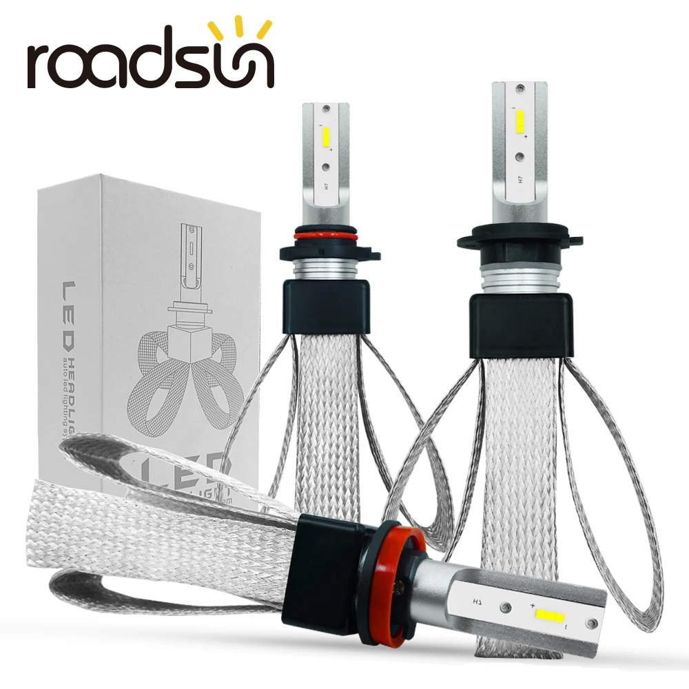 Roadsun автомобилей головной светильник лампа светодиодный H7 H4 H3 H11 9005 9006 9007 880 H27 H4 светодиодный автомобиль Точечный светильник 60 Вт 6000 К авто фары Automovil комплект