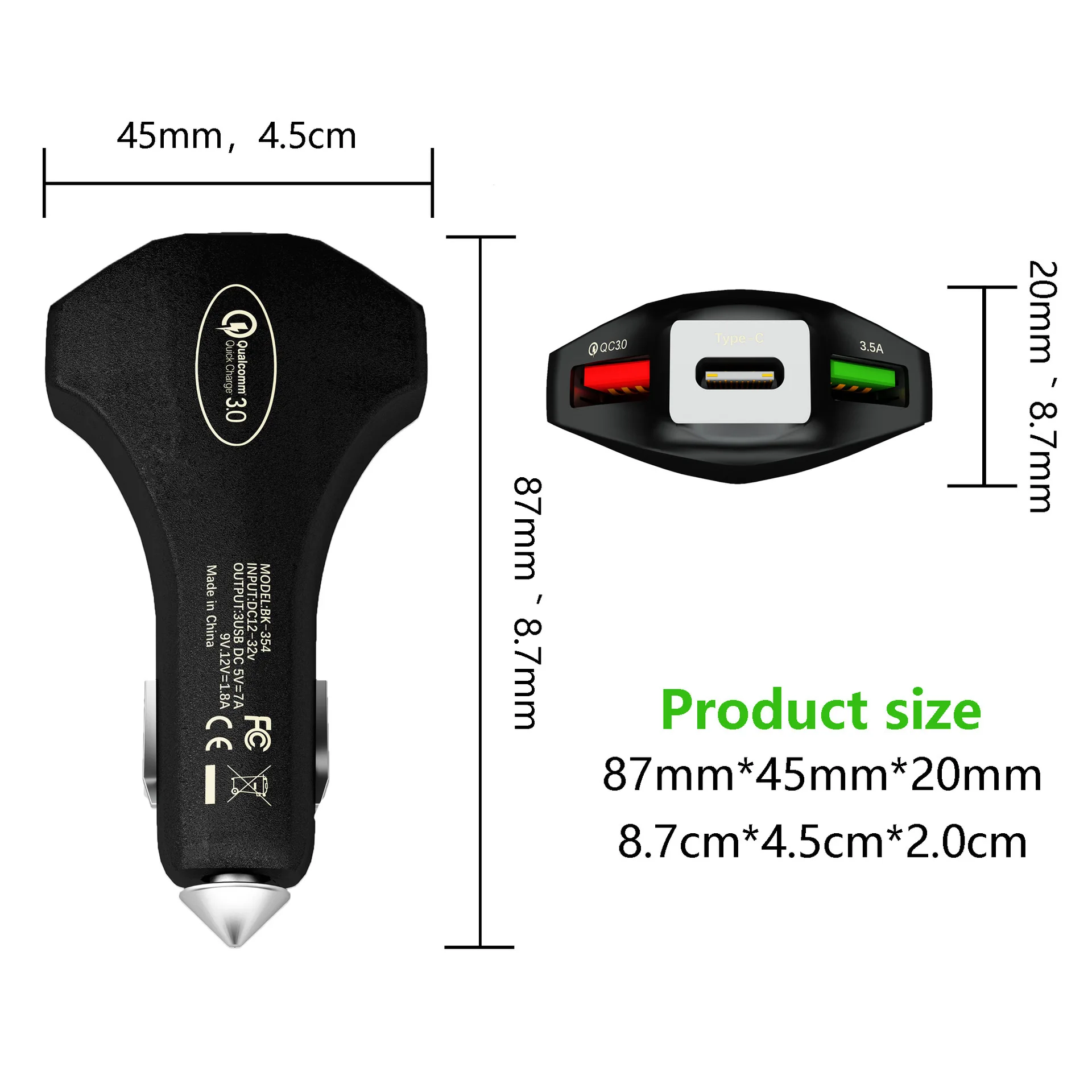 Автомобильное зарядное устройство Vogek QC3.0 с двумя usb-портами 5 В 3 А Type-c быстрое