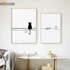 NHDARC Печать на холсте спрей живопись скандинавский прекрасный кот простая линия художественные плакаты и принты настенные картины Домашний декор ARC00818