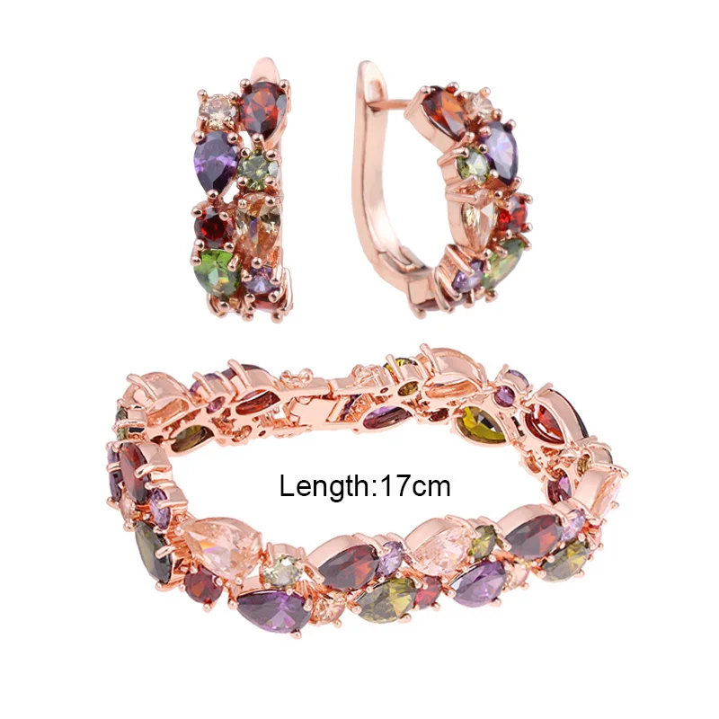 Mul RoseGold 17cm Роскошные 6 цветов Мона Лиза Ювелирные наборы с высшего качества AAA кубический циркон для женщин классические свадебные ювелирные наборы AS100 - Окраска металла: Mul RoseGold 17cm