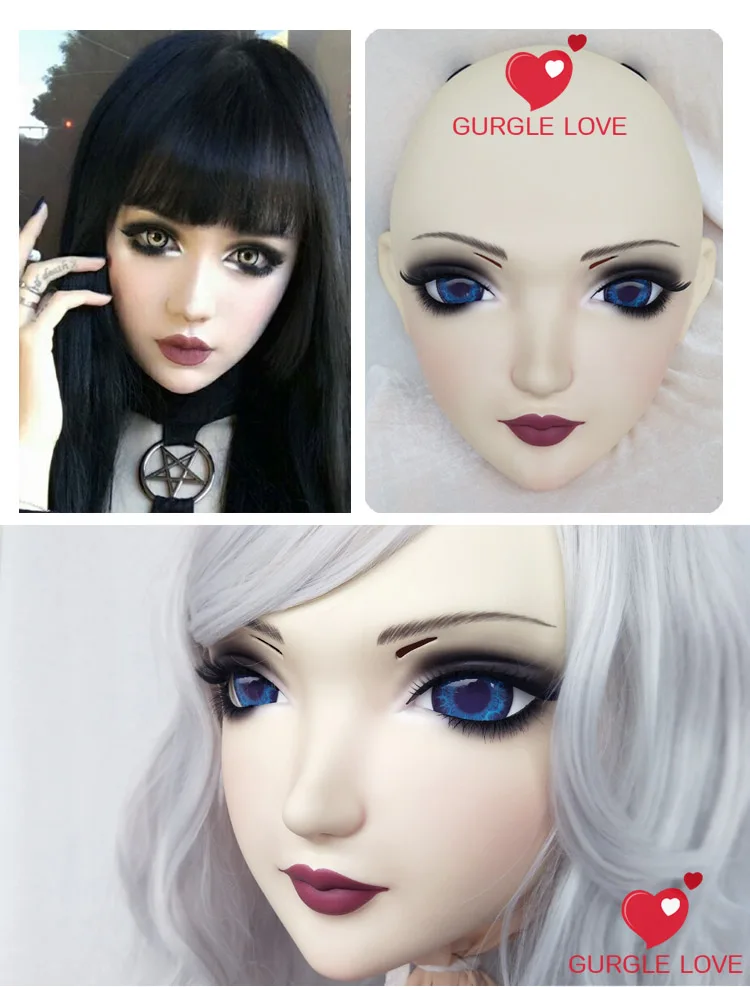 with black wig GL055) милая девушка Смола половина головы BJD маска кигуруми с глазами косплей аниме ролевая маска Лолиты кукла кроссдресс - Цвет: with black wig