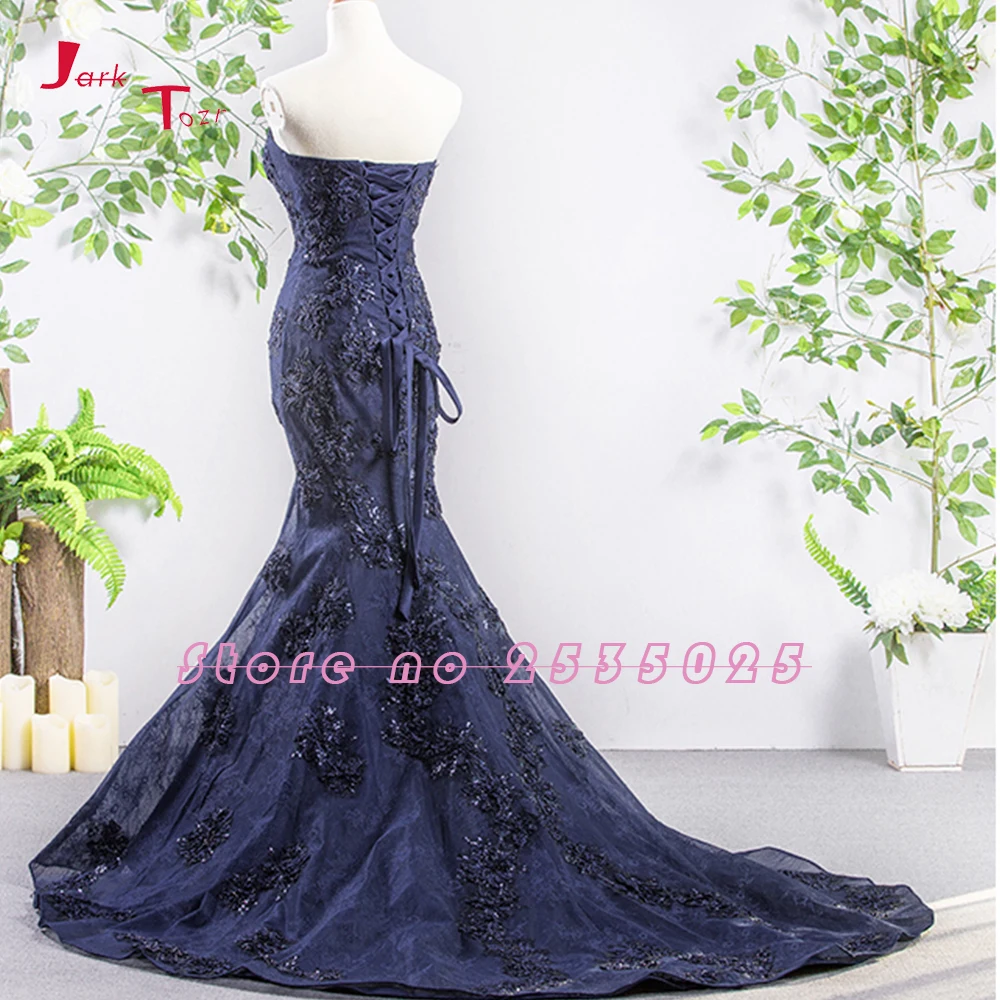 Jark Tozr Custom Made Bridal Gowns Sparkly Beading Crystal Neck Appliques Lace Navy Blue Mermaid Wedding Dresses Casamento | Свадьбы и