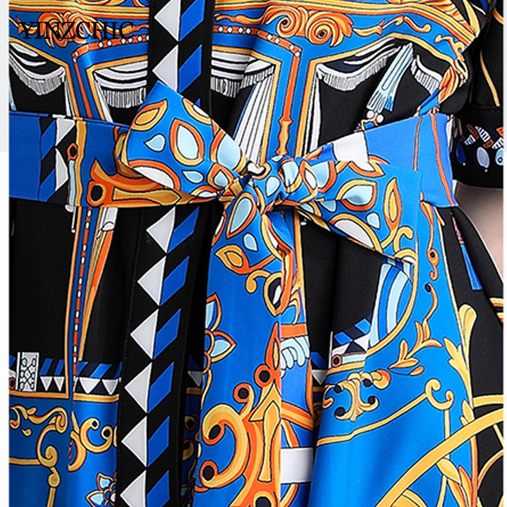 Женское летнее платье с принтом модное прямое рубашка женский пояс приталенное