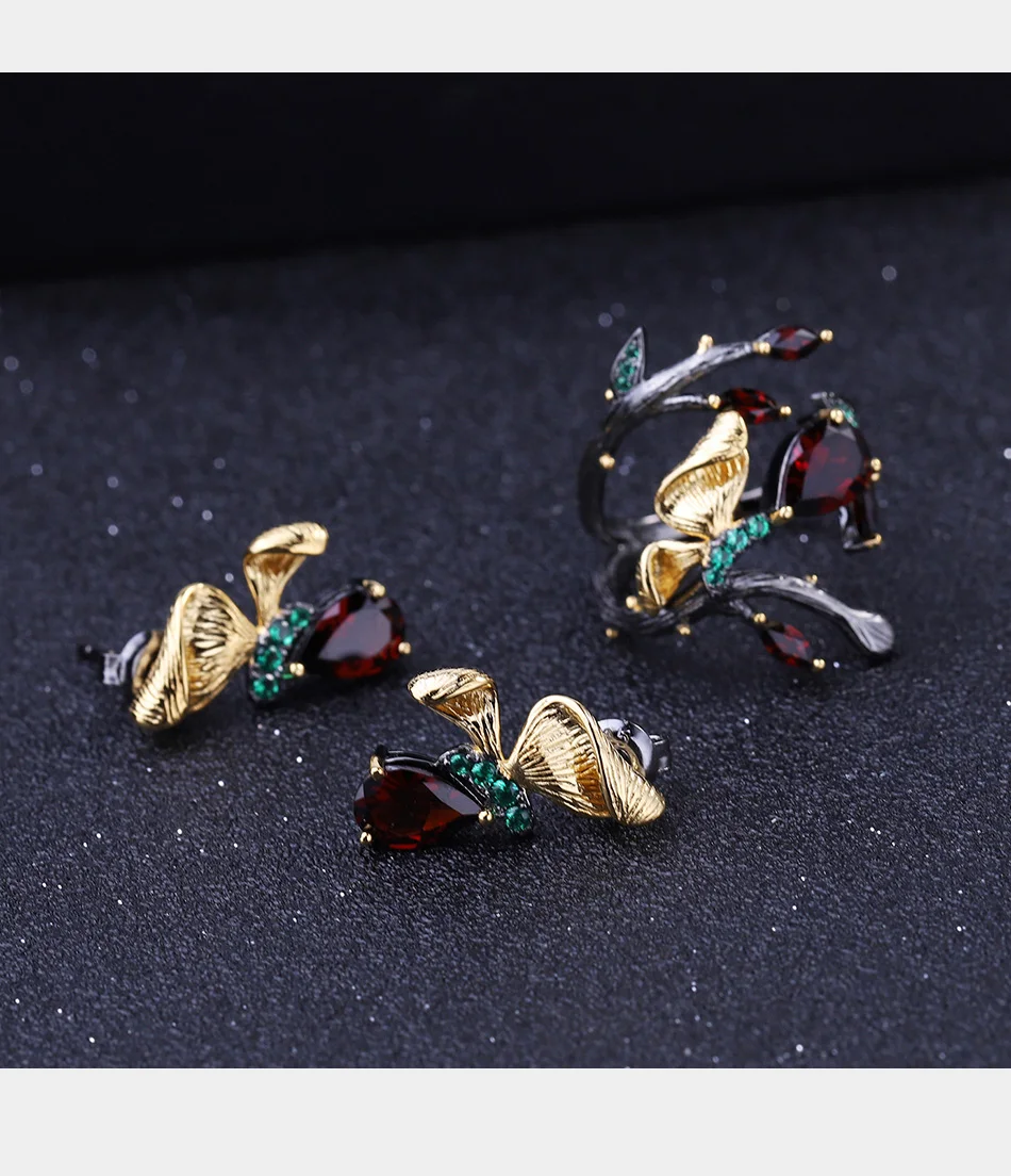 GEM'S BALLET 3.15Ct натуральный гранатовый Камень Серьги 925 пробы серебро ручной работы бабочка серьги гвоздики для женщин Brincos