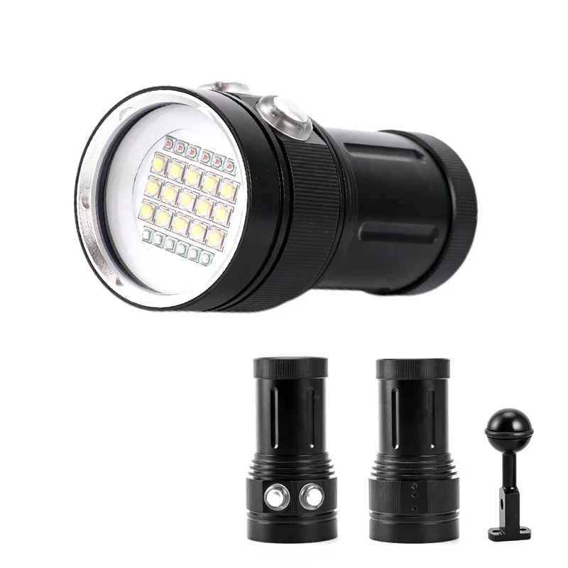 

Professional Diving Light Underwater 100m Scuba Video Light 15 XML2+6 Red+6 UV LED Photography Video Dive Flashlight Lamp