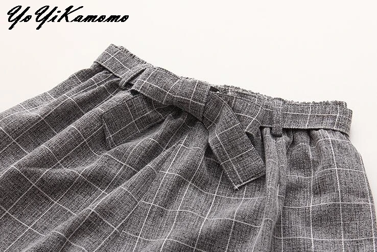 YoYiKamomo 2017 Women Pants Autumn Spring Japanese Mori Girl wide-legged High Waist Plaid Casual Trousers | Женская одежда
