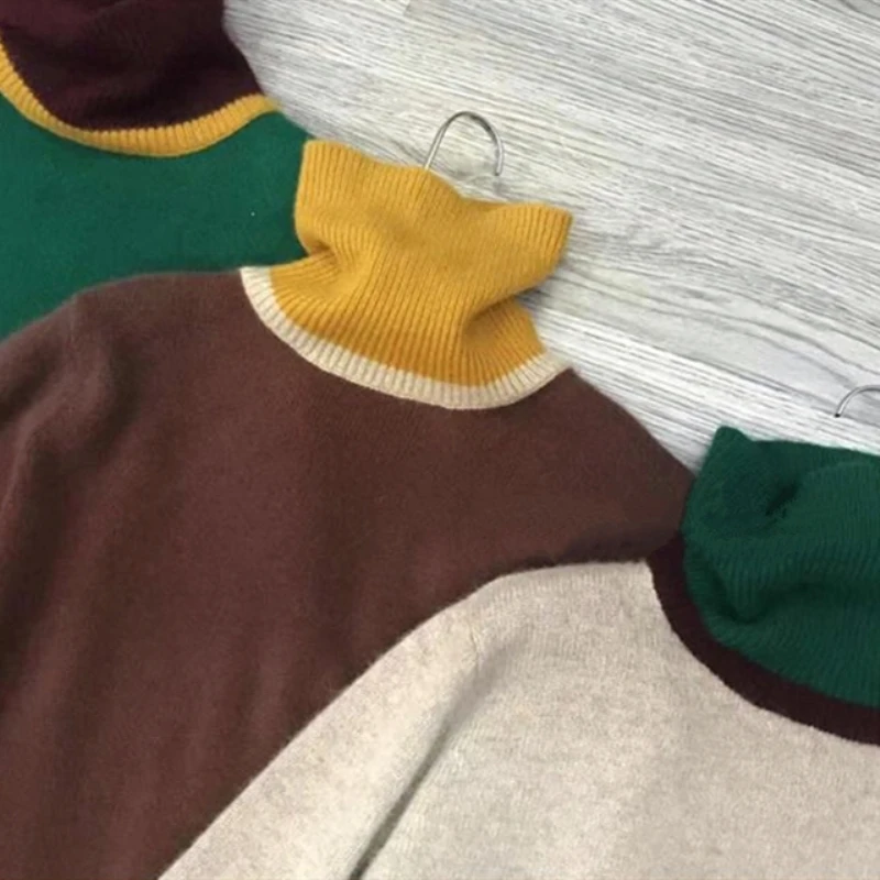 JECH Women Winter Cashmere Turtleneck Patchwork Sweaters 2018 New Fashion Wool Long Sleeve Casual Pullovers Jumper Knitted | Женская