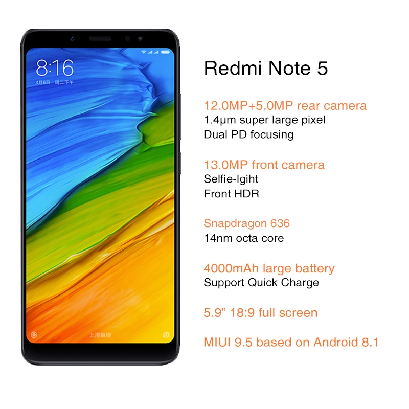 Глобальный Встроенная память Xiaomi Redmi Note 5 4 GB 64 мобильный телефон Snapdragon 636 Octa Core 99